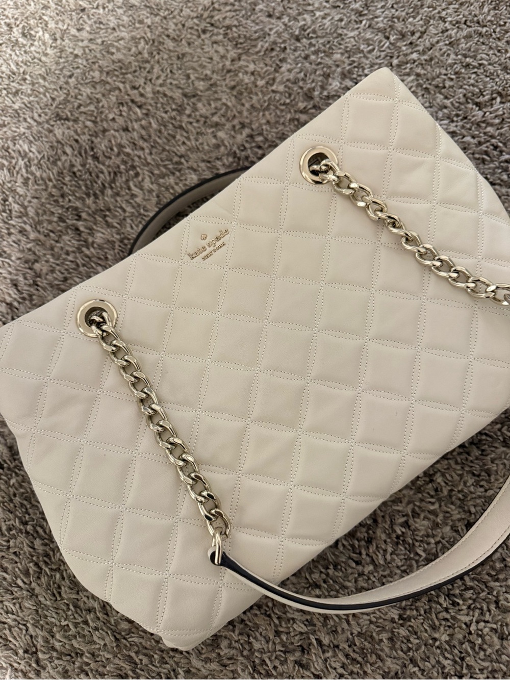 kate spade Quilted Ivory Shoulder Bag with Gold Chain